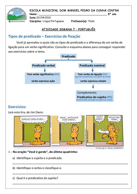 Sujeito E Predicado Exercícios