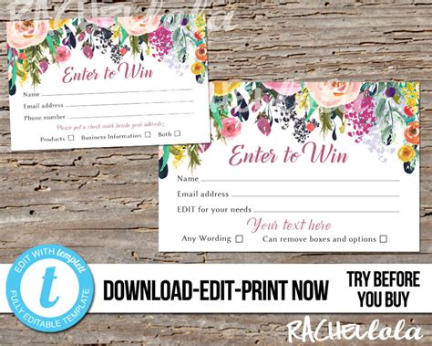 Editable Raffle Ticket Template Printable Door Prize Entry | Etsy