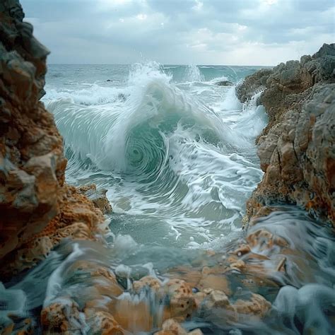 Premium Photo A Large Wave Crashing Into A Rocky Shore