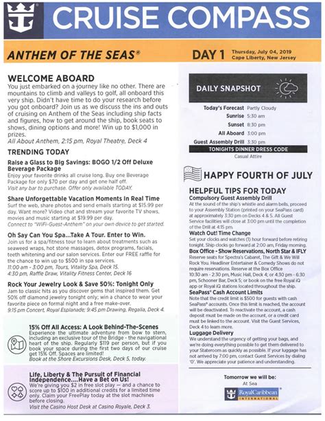 Anthem Of The Seas 9 Night Bermuda And Caribbean Cruise Compass July 4 2019 By Royal Caribbean