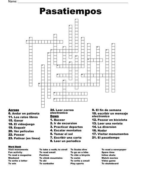 1B Leccion 4 Los Pasatiempos Crossword WordMint