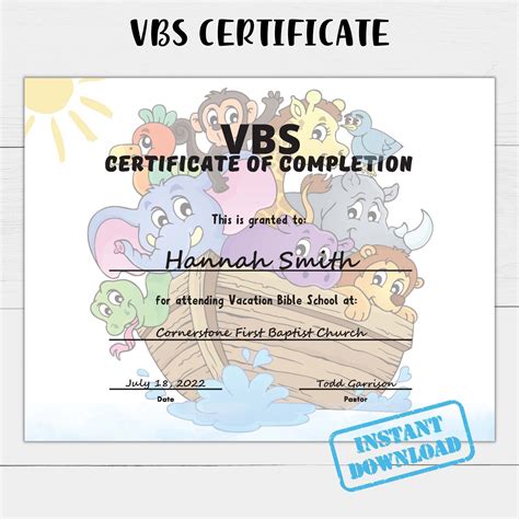 Printable Vbs Vacation Bible School Certificate Of Completion Etsy In