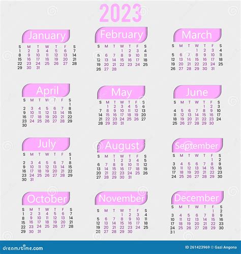 Yearly Calendar Template 2023 Stock Vector Illustration Of June