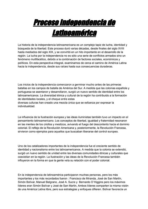 Solution Proceso Independencia De Latinoam Rica Studypool