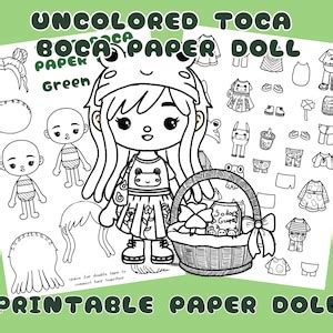 Color Toca Boca Paper Doll Clothes Green Style Toca Boca Etsy