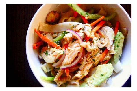 Rice Noodle Salad With Red Curry Chicken And Avocado With Pictures