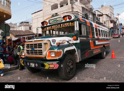 Colorful Chicken Bus Camioneta Chichicastenango Guatemala Stock Photo