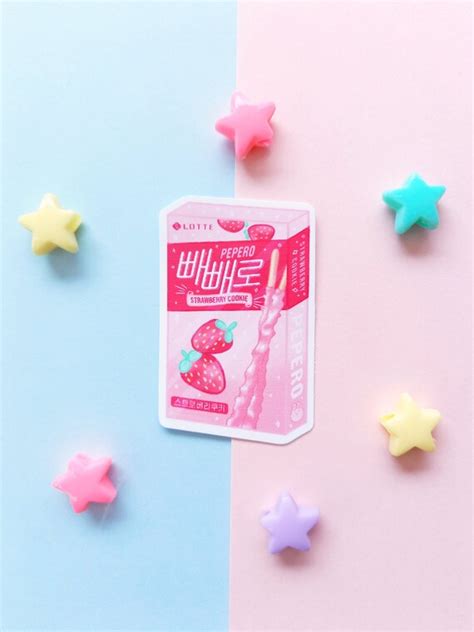 Strawberry Pepero Sticker Korean Snack Food Sticker Asian Etsy