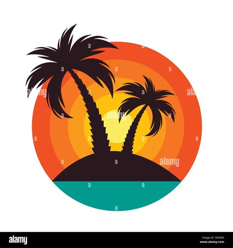 Summer Time Background Icon with palm tree silhouette. Vector ...