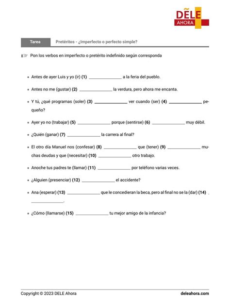 Ejercicio de gramática en español de nivel B1 Pretéritos Imperfecto