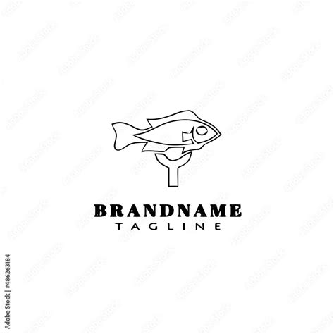 fish fry logo cartoon design template icon black isolated vector ...