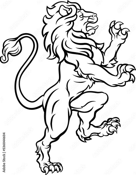 Lion Standing Rampant Heraldic Crest Stock Illustration | Adobe Stock