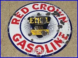 Vtg S Red Crown Ethyl Gasoline Double Sided Porcelain Lollipop Curb