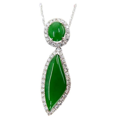 Important Certified Natural Jade Diamond Drop Pendant Imperial Green Color For Sale At 1stdibs