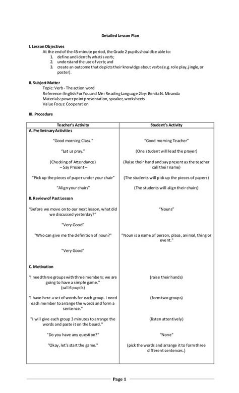 Detailed Lesson Plan In English Grade 1