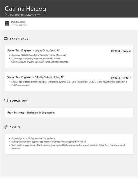 Senior Test Engineer Resume Samples Velvet Jobs