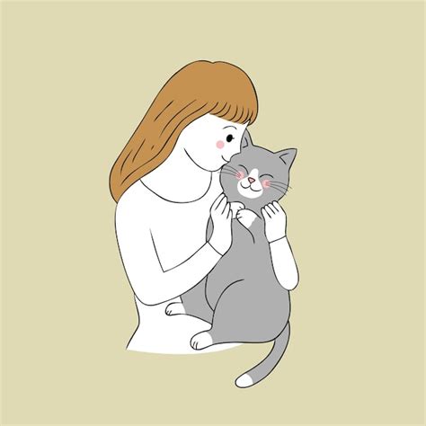 Premium Vector Cartoon Cute Woman And Cat Vector