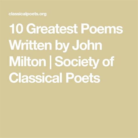 10 Greatest Poems Written by John Milton | Society of Classical Poets