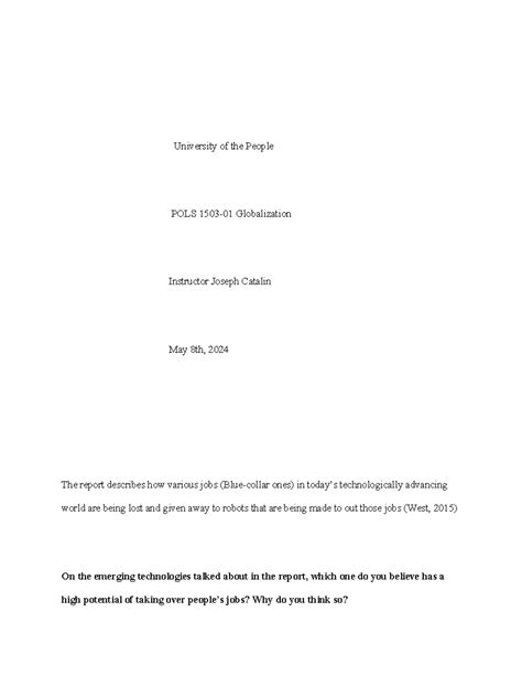 T Globalization Written Assignment Unit 4 University Of The People