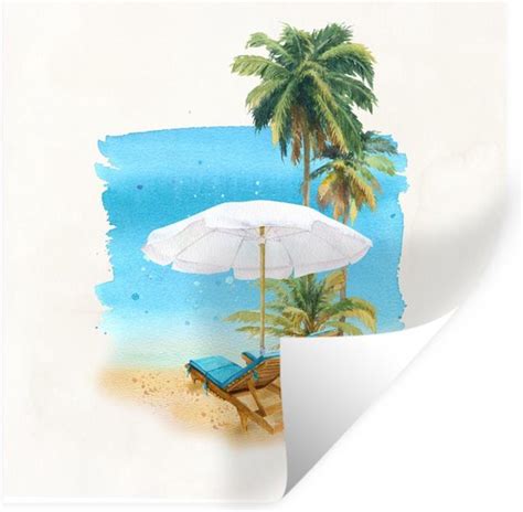 Muurstickers Sticker Folie Strandstoel Parasol Palmboom 30x30