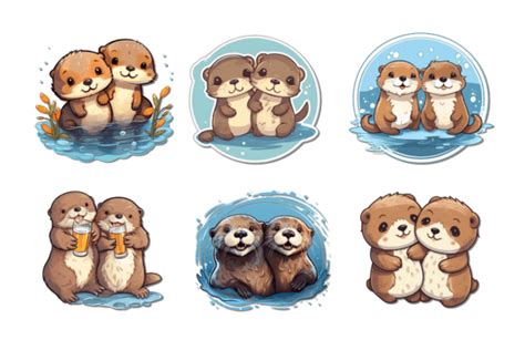 Two Cute Otters Cartoon Graphic By 0aginanjar0 · Creative Fabrica