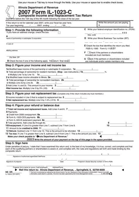 Fillable Form Il 1023 C Composite Income And Replacement Tax Return