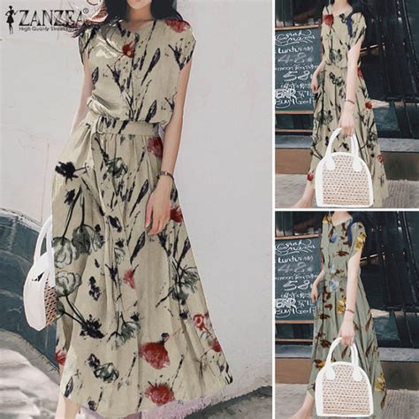 Esolo Zanzea Korean Style Women Floral Print Button Up A Line Sundress