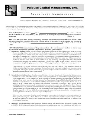 Fillable Online Investment Management Agreement Palouse Capital Fax