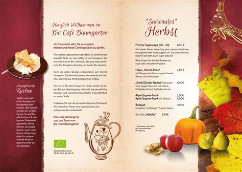 Speisekarte Bio Cafe Baumgarten