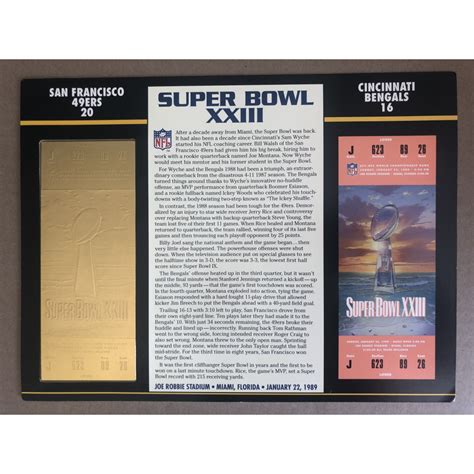 1989 Commemorative Super Bowl XXIII Card With Ticket 49ers Vs Bengals