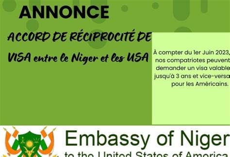 Accord De R Ciprocit Entre Le Niger Et Les Usa Embassy Of Niger To