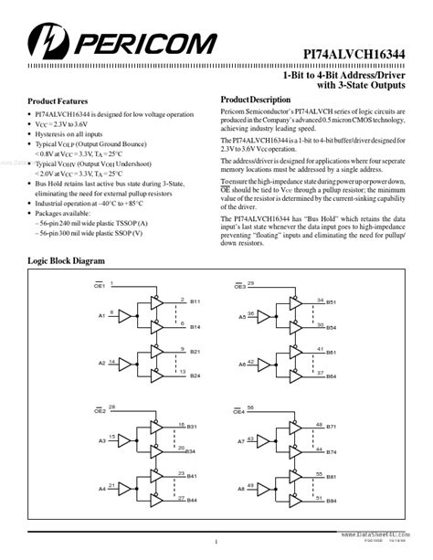 Pi74alvch16344 Datasheet Pdf Pericom Semiconductor Corporation