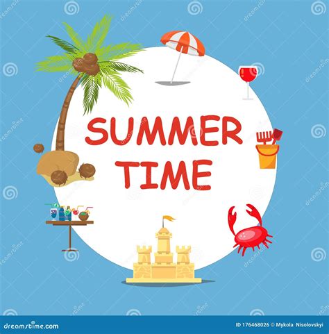 Zomertijd Met Platte Poster Vector Illustratie Illustration Of Activiteit Reis 176468026