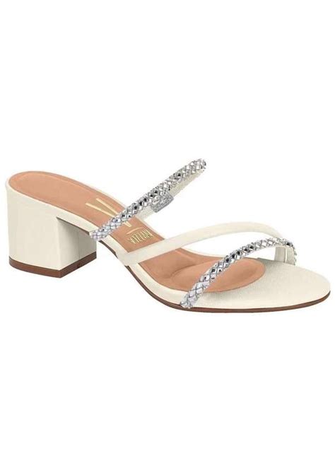 Tamanco Vizzano Salto Bloco Strass Feminino Branco Cabana Magazine