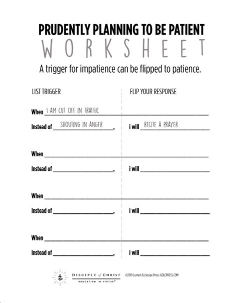 Patience Worksheet » Openlight Media