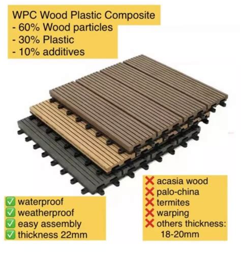 Pcs Interlocking Wooden Decking Floor Tiles Wood Plastic Flooring Wpc