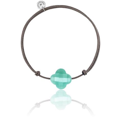 Bracelet Cordon Taupe et Amazonite en Forme de Trèfle Ocarat