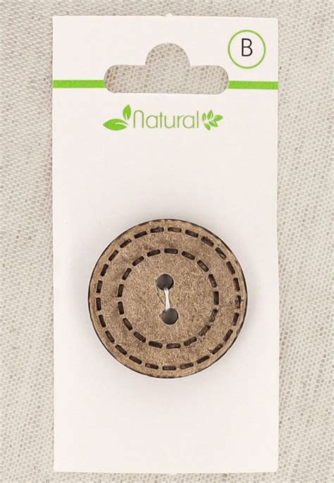 Carte de 1 bouton en bois naturel 28 mm 2 trous Ronds pointillés Rascol