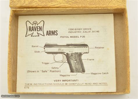 Classic Raven Arms P 25 Auto Pistol Original Box Manual Excellent