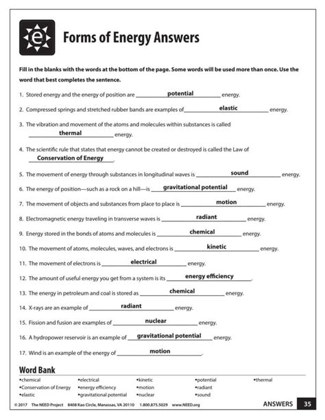 Introduction To Energy Worksheet Answers Db Excel