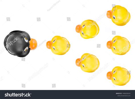 Plastic Yellow Duck Toy Formation Isolated Stock Photo 1406036543