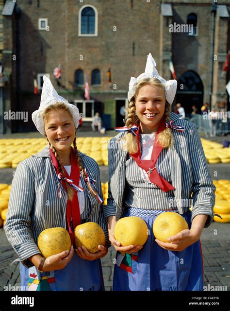 Alkmaar Cheese Cheeses Costume Dutch Girls Holiday Holland Stock