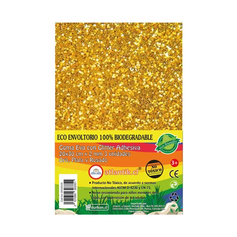 GOMA EVA 20X30CMX02MM 1 ORO 1 PLATA 1 ROSADO GLITTER ADHESIVA ATLANTIK