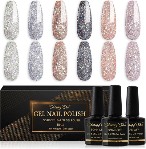 Shining She Smalto Semipermante Glitter 6 Colori Gel Glitter Unghie