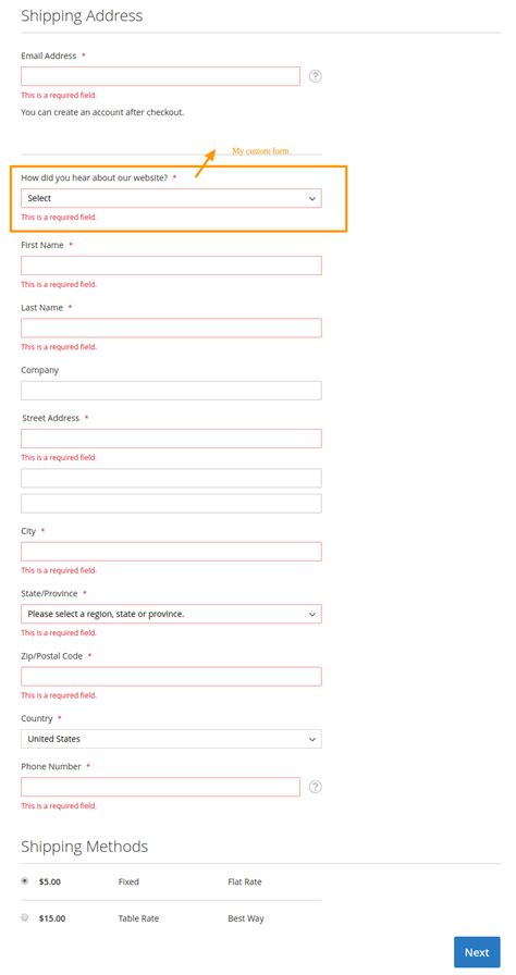 Checkout Magento 2 Custom Form In Shipping Address Before Form Not