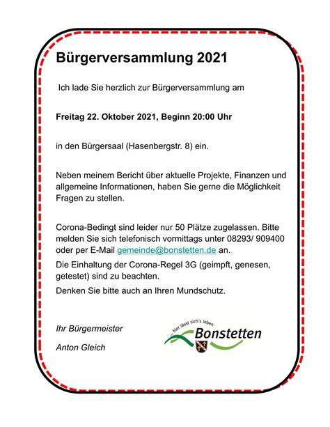 Gemeinde Bonstetten Einladung zur Bürgerversammlung 2021