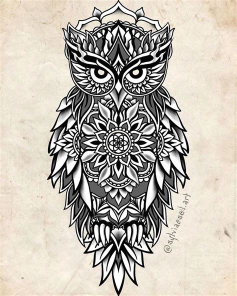 Ornamental Owl Tattoo Design