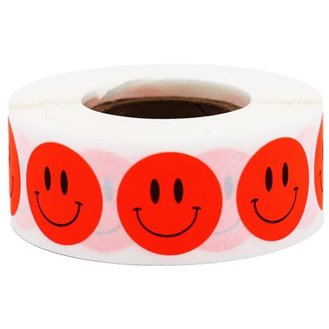 Fluorescent Red Smiley Face Stickers 3/4" | InStockLabels.com