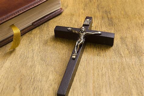 Catholic Wooden Crucifix And Book Bible Baptist Jehovah Witness Photo ...