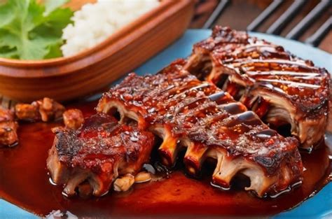 Costillas De Repuesto Calientes A La Parrilla Con Salsa De Barbacoa Con